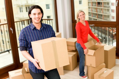 Boxes and household items prepared for urgent removals in West Kensington